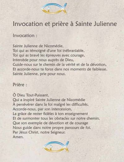 Prière à Sainte Julienne de Nicomédie à imprimer