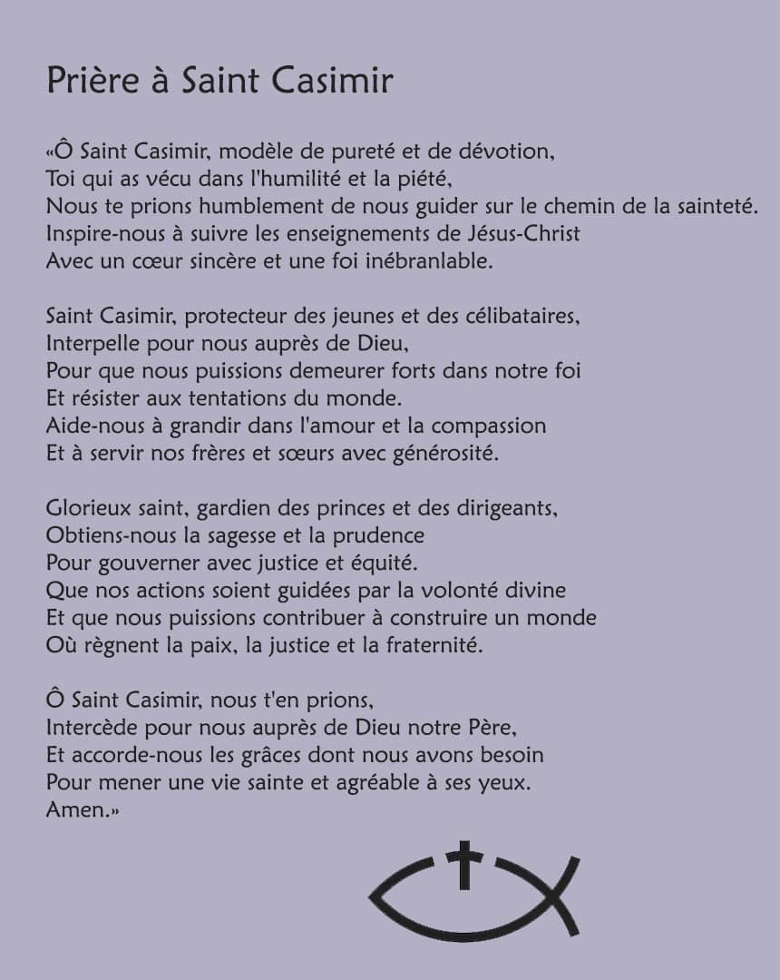 Prière de saint Casimir à imprimer